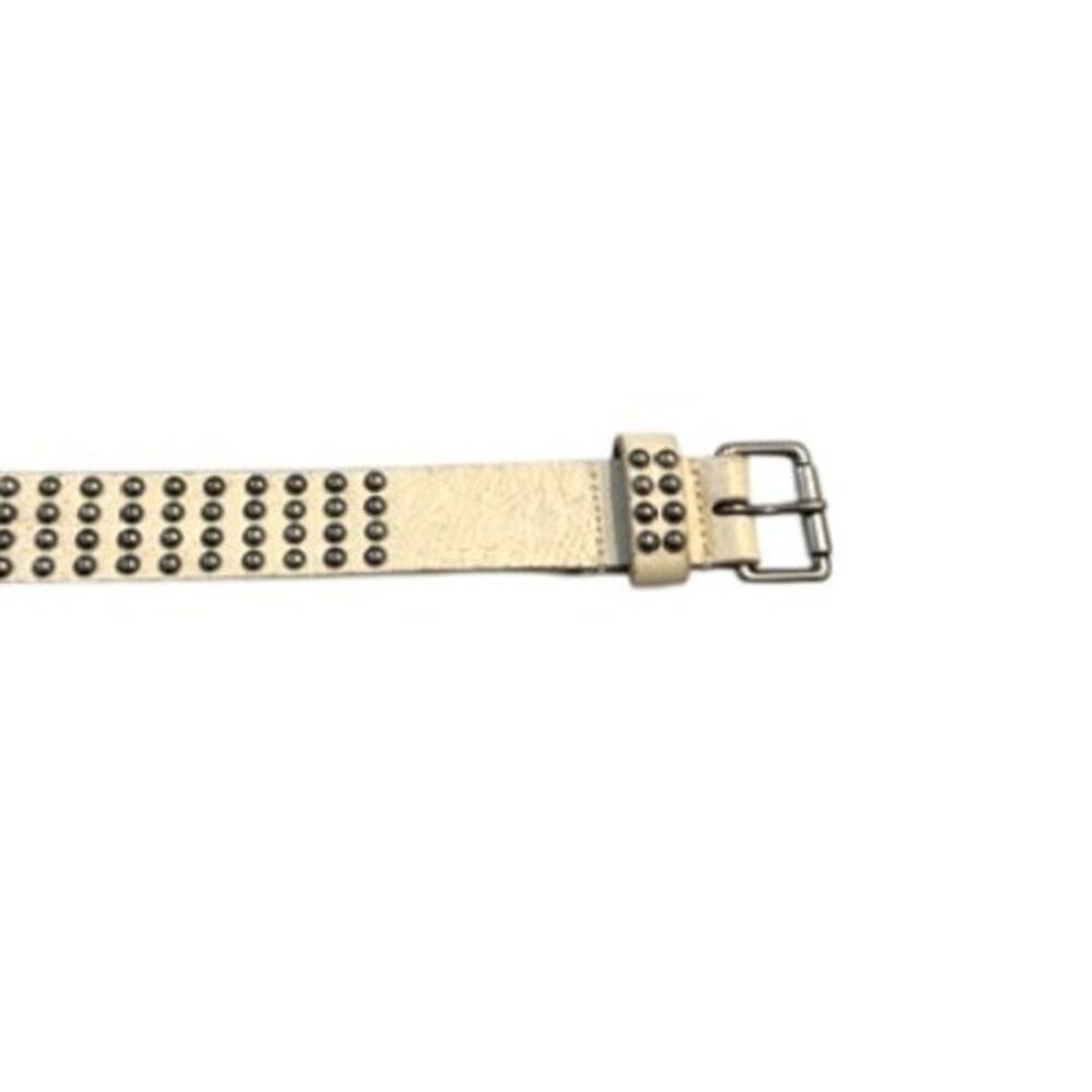 White Cream Studded Leather Belt Medium 31.5-37 Western Boho 1” Y2K - Picture 4 of 9